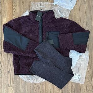 Fabletics Burgundy and Black Sherpa Jacket Set